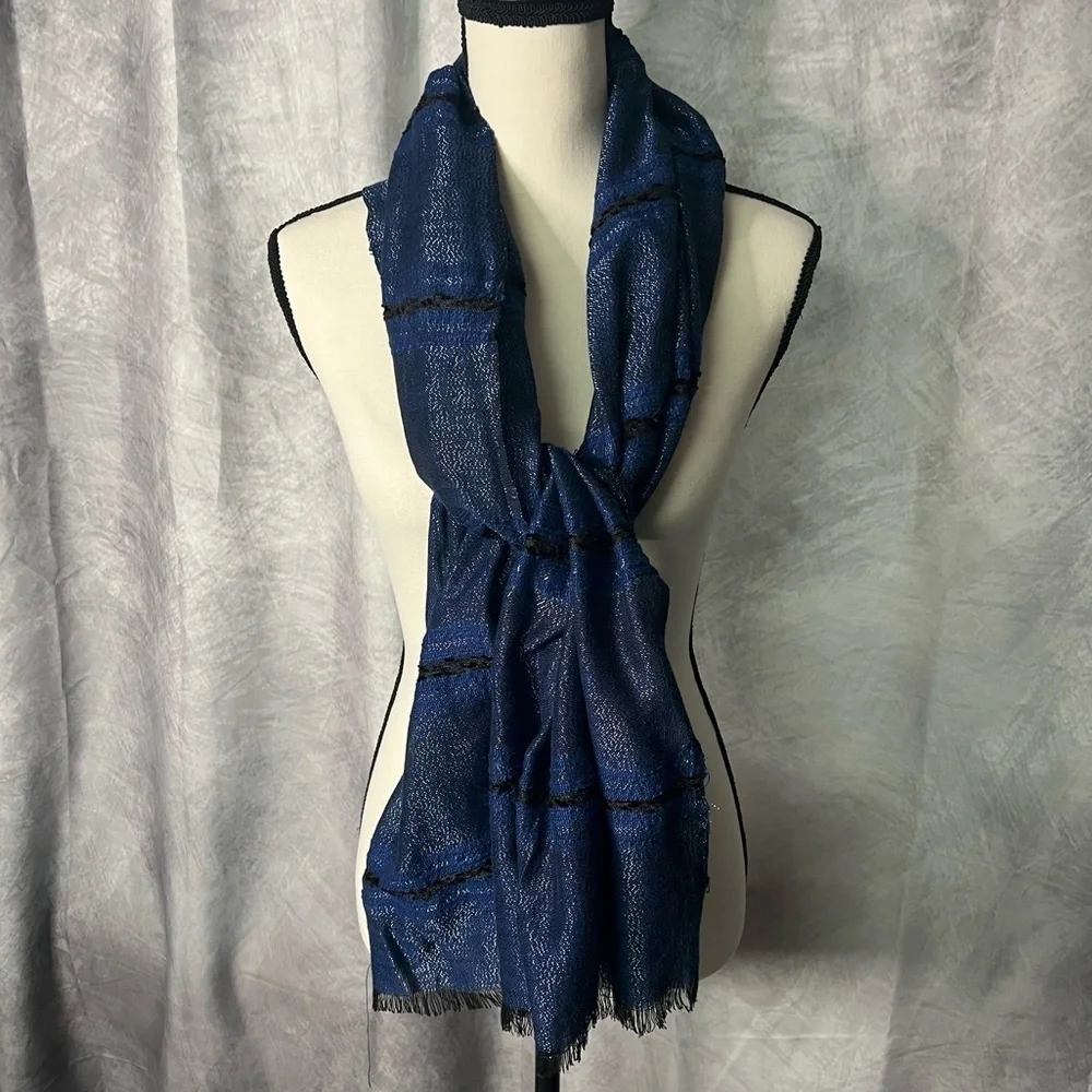Elegant Blue, Black, Gray and Silver Scarf